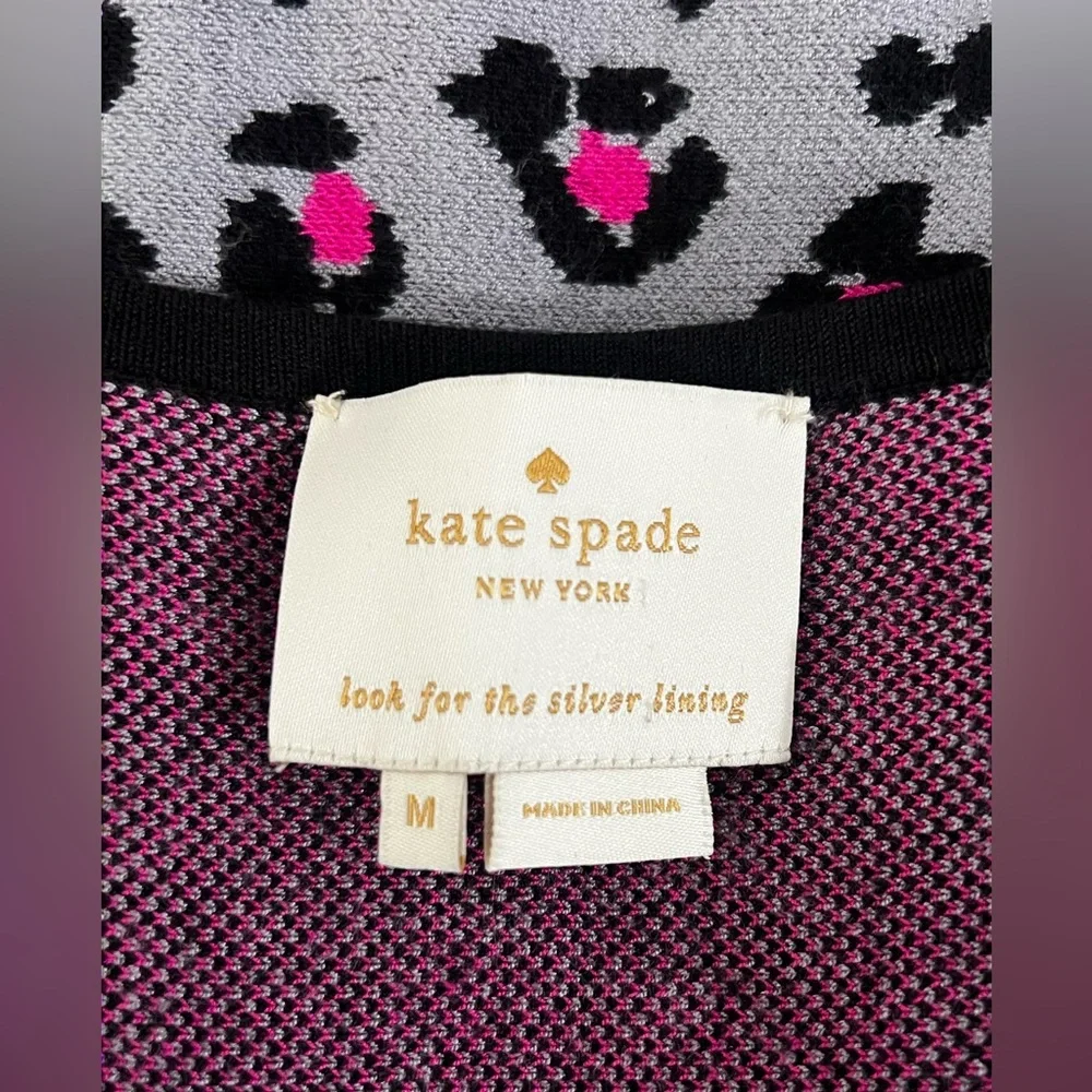 Kate Spade Cyber Leopard & Cheetah Print short sleeve Sweater Dress Medium Gray